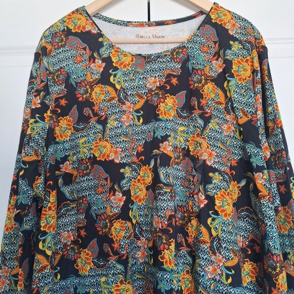 NWOT Rebecca Malone 100% Cotton Floral Long Sleeve Tee Top Size 2X/3X Fall Color - Picture 2 of 8